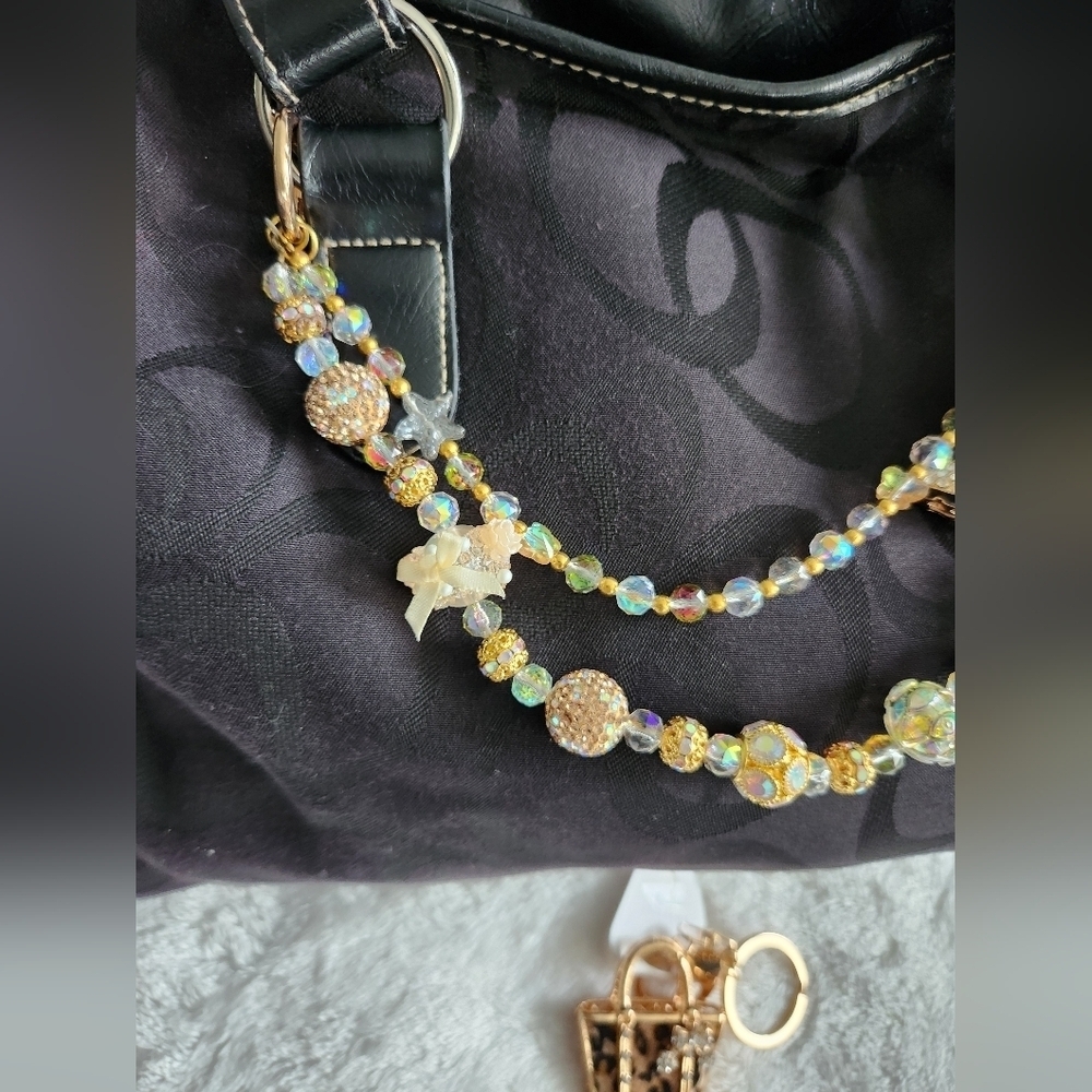Gold and Brown Beaded Bag Charm Chain And Keychain Set Studded Boot Animal Print - Picture 16 of 16